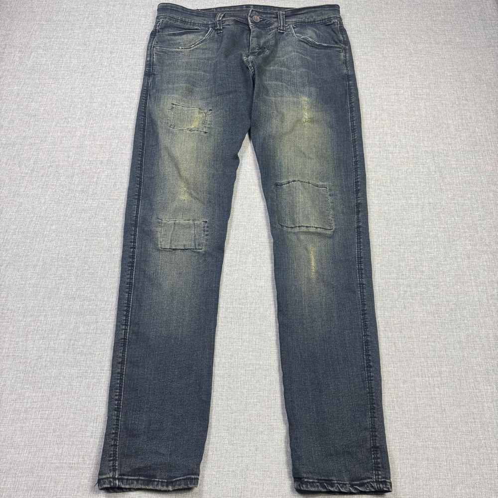 Ferro Jeans Slim Distressed Mens 34x34 Straight Blue Medium Wash Pockets